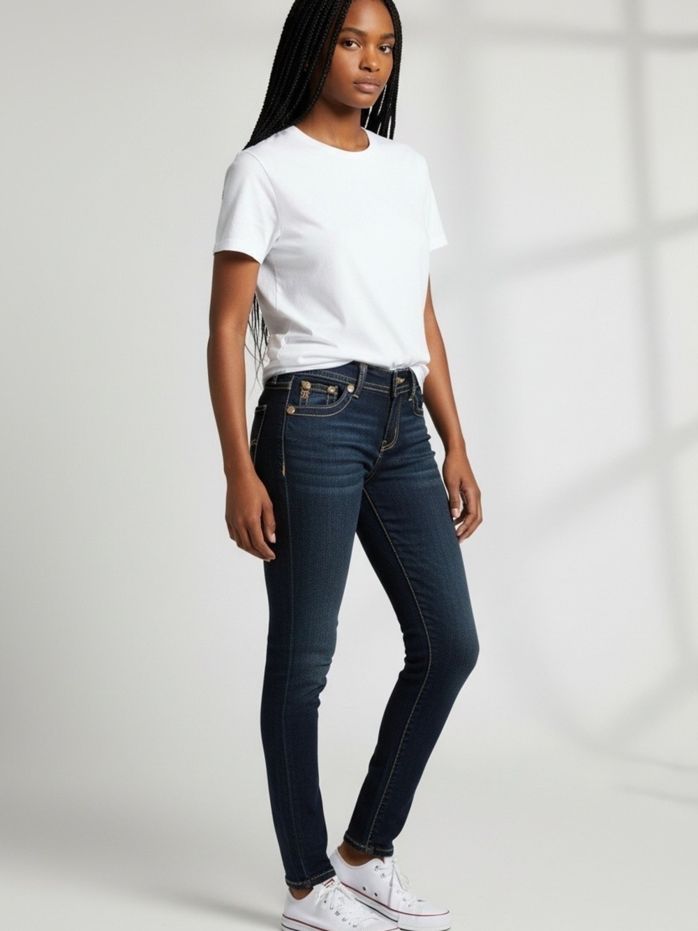 Miss Me Dark Wash Low Rise Skinny Jeans Thick Saddle Stitch Embellished Sz 22